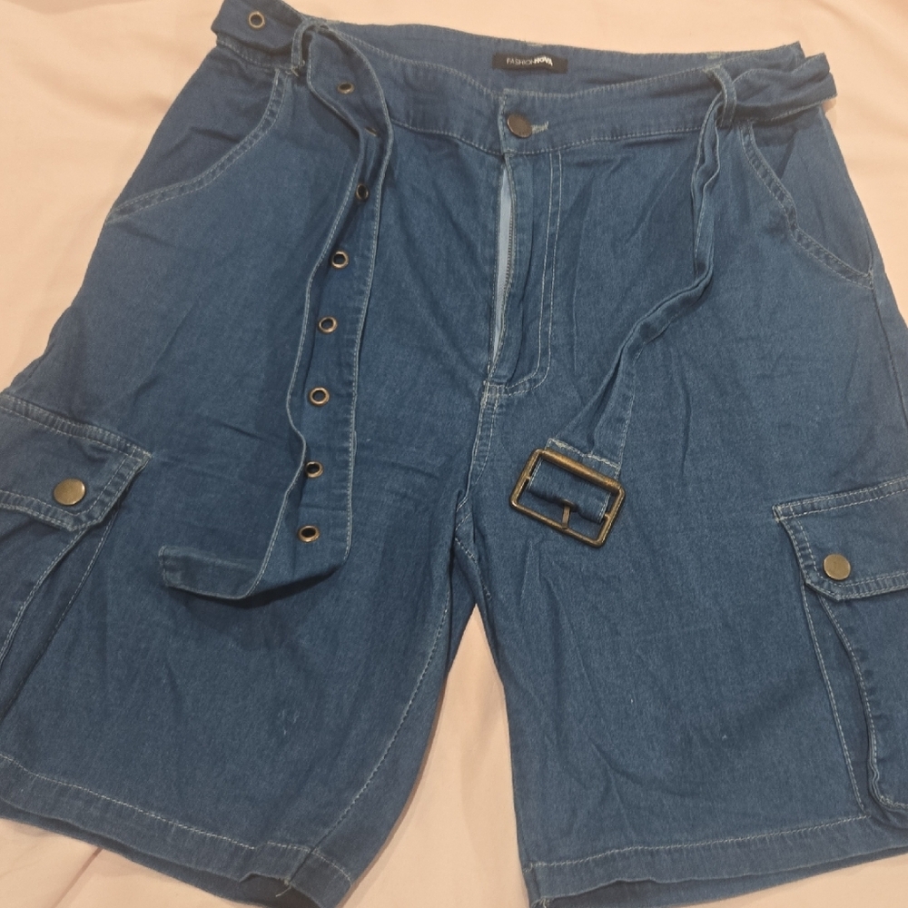Fashion Nova Blue Denim Cargo Shorts